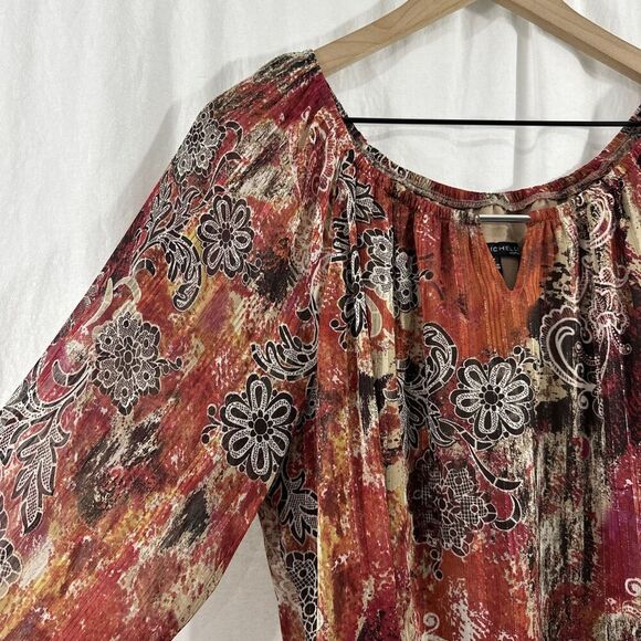 Sara Michelle Boho Metallic Thread Paisley Peasant Top Y2K Womens Size 1X Hippie - Picture 4 of 11